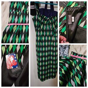 Pin up girl - slytherin harlequin dress with peplum